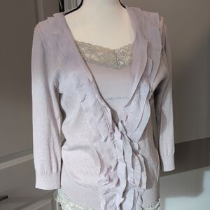 LOFT Light Purple Ruffle Cardigan
